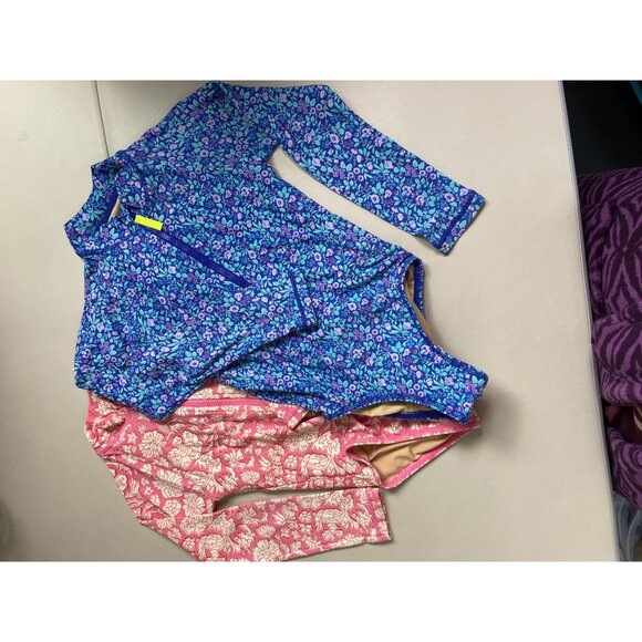 Bundle Crewcuts Kids Rash Guard size 4T 5T UPF 50 Long sleeves Floral Blue Pink - Picture 13 of 13
